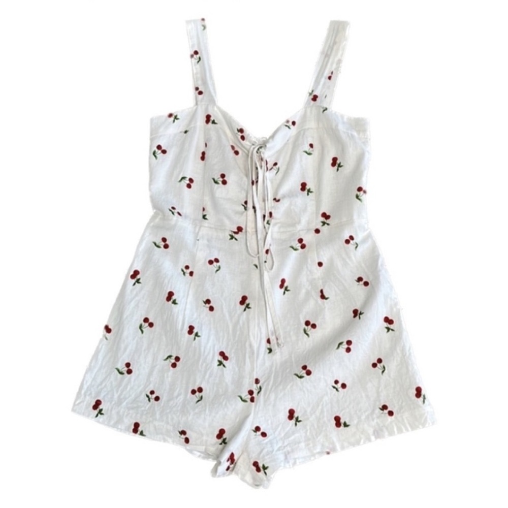 Cherry Print Romper Red White Size Small